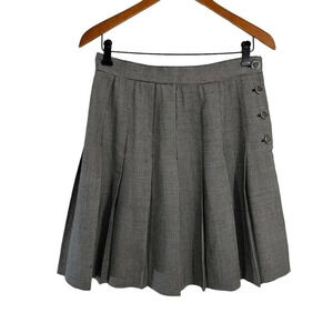 Lorenza Vintage Skirt Houndstooth Pleated 100% Wool Tan and Black Side Buttons